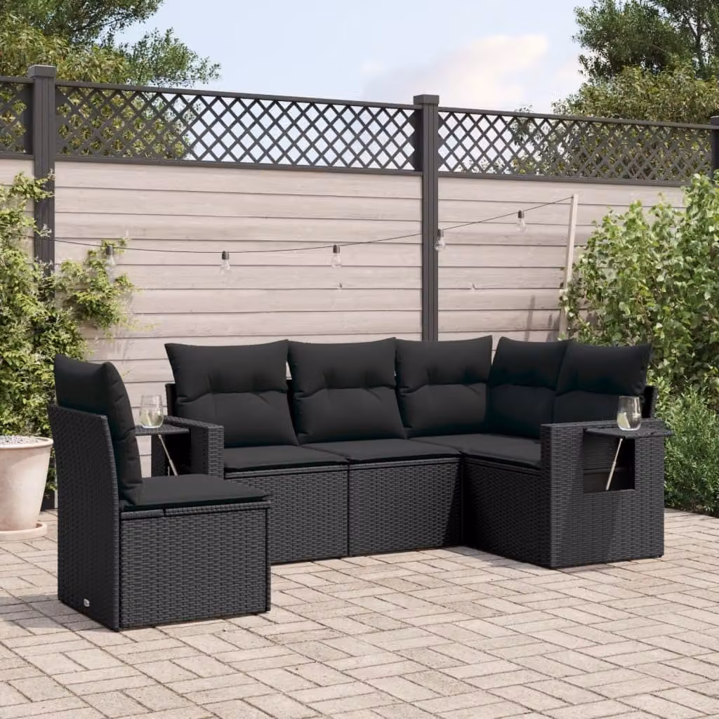 Maison Exclusive - Set Divani da Giardino 5 pz con Cuscini in Polyrattan Nero