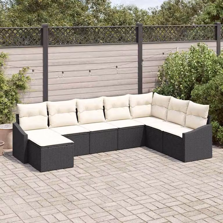 Maison Exclusive - Set Divano da Giardino 8 pcs Nero e Crema polyrattan