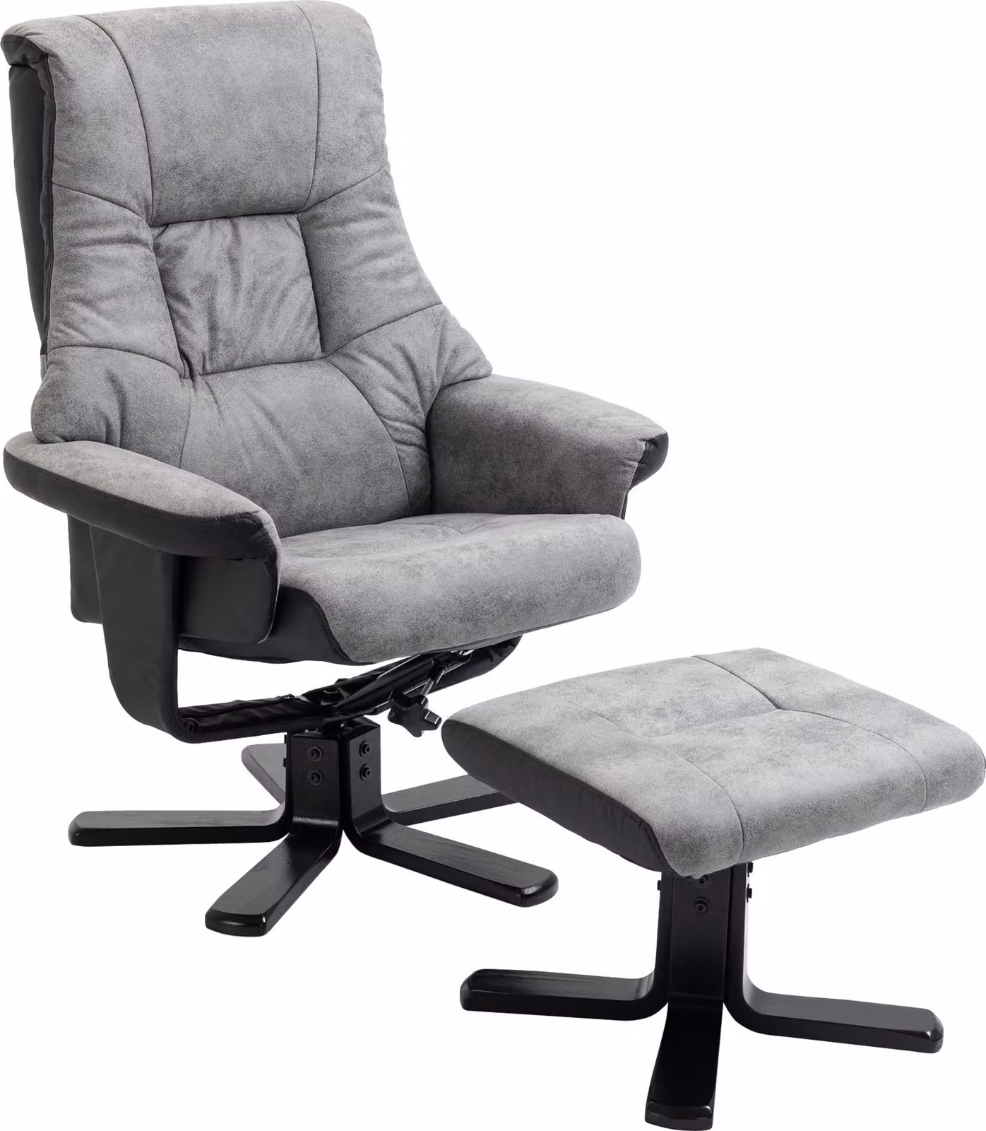 Poltrona relax Fortuna Lai con poggiapiedi, poltrona TV girevole con funzione reclinabile, microfibra grigia, 78x82,5x109 cm, ideale per il soggiorno e il relax