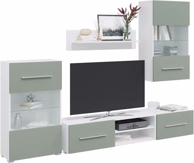 Mobile TV 5 pz con Illuminazione a LED Verde Oliva Truciolato 3324232