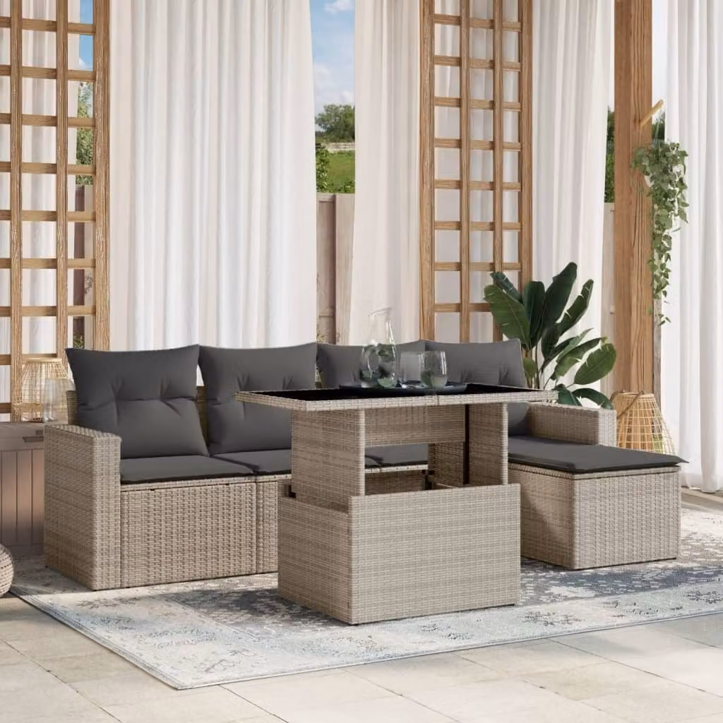 Maison Exclusive - Set Divano da Giardino 6pz con Cuscini Grigio Chiaro Polyrattan