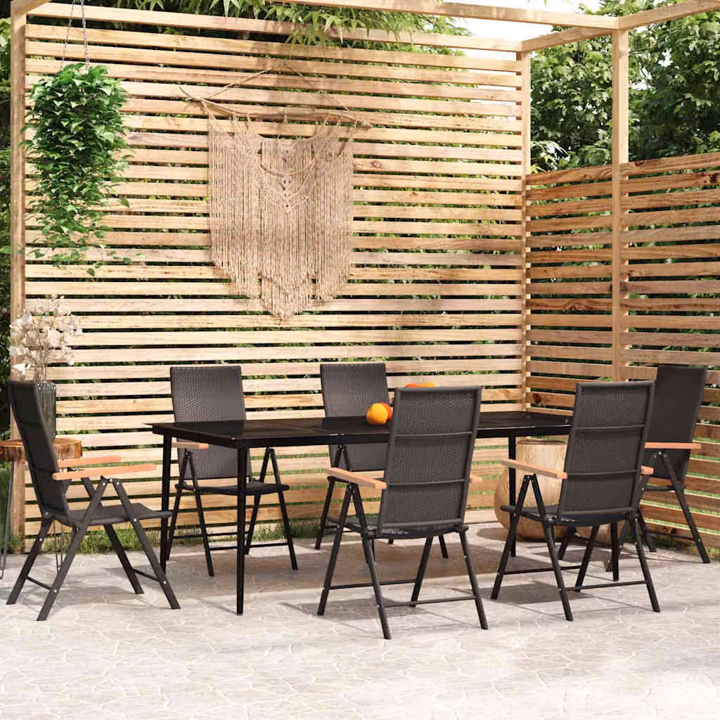 Set da pranzo da giardino moderno vidaXL in acciaio nero e vetro, 7 pezzi
