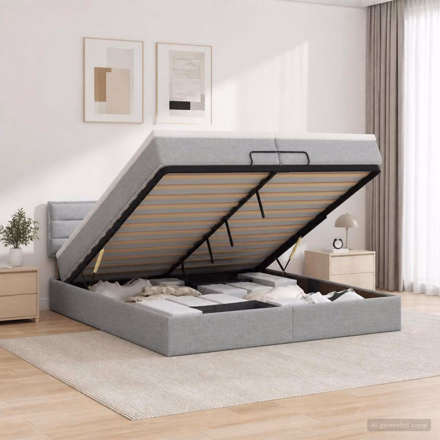 Letto ottomano con materasso vidaXL in tessuto Grigio, L/P: 200 x 200 cm