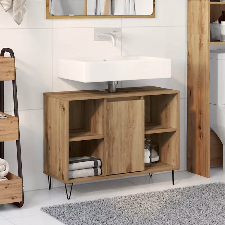 Mobile da bagno moderno vidaXL in legno marrone con specchio e ripiani interni L: 80 cm, P: 33 cm, H: 60 cm