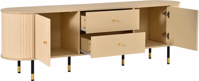 Mobile TV in finitura legno naturale 180x40x58 cm con 2 cassetti e 2 ante scorrevoli