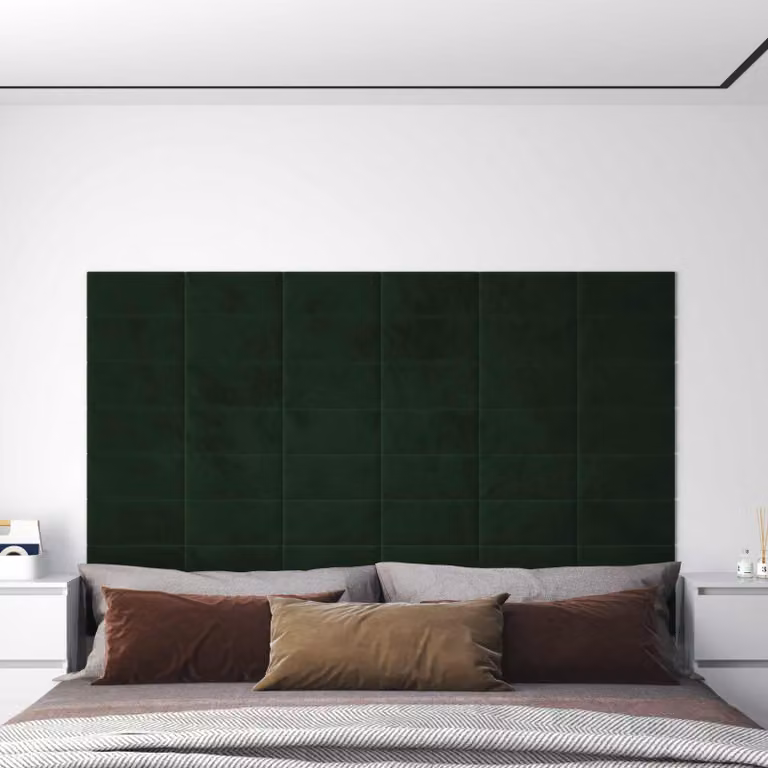 vidaXL Testiera da Parete Imbottita in Velluto Verde Scuro, Set da 12 Pannelli Moderni