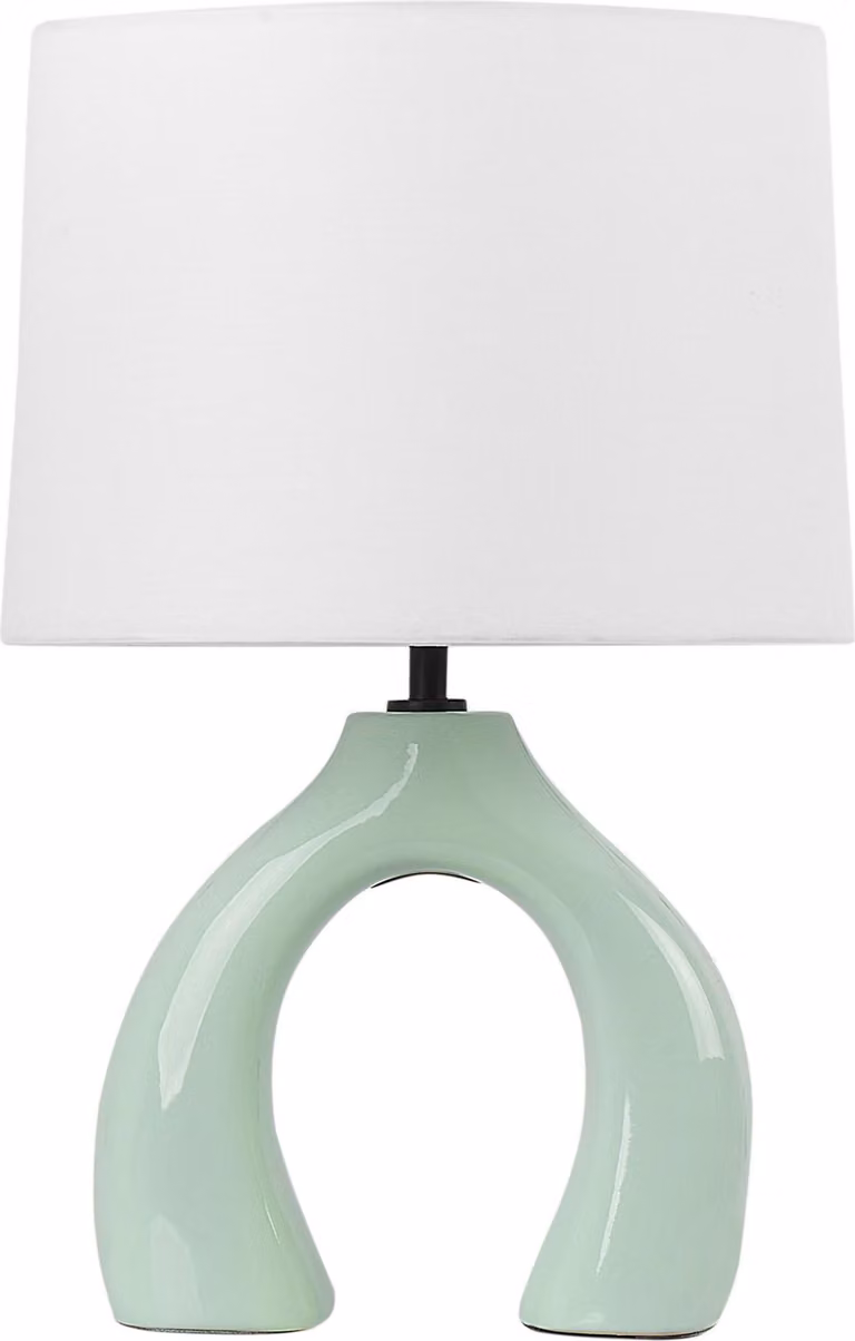 BELIANI Lampada da tavolo verde Vetroceramica poliestere cotone paralume a forma di fusto base semicircolare design minimalista