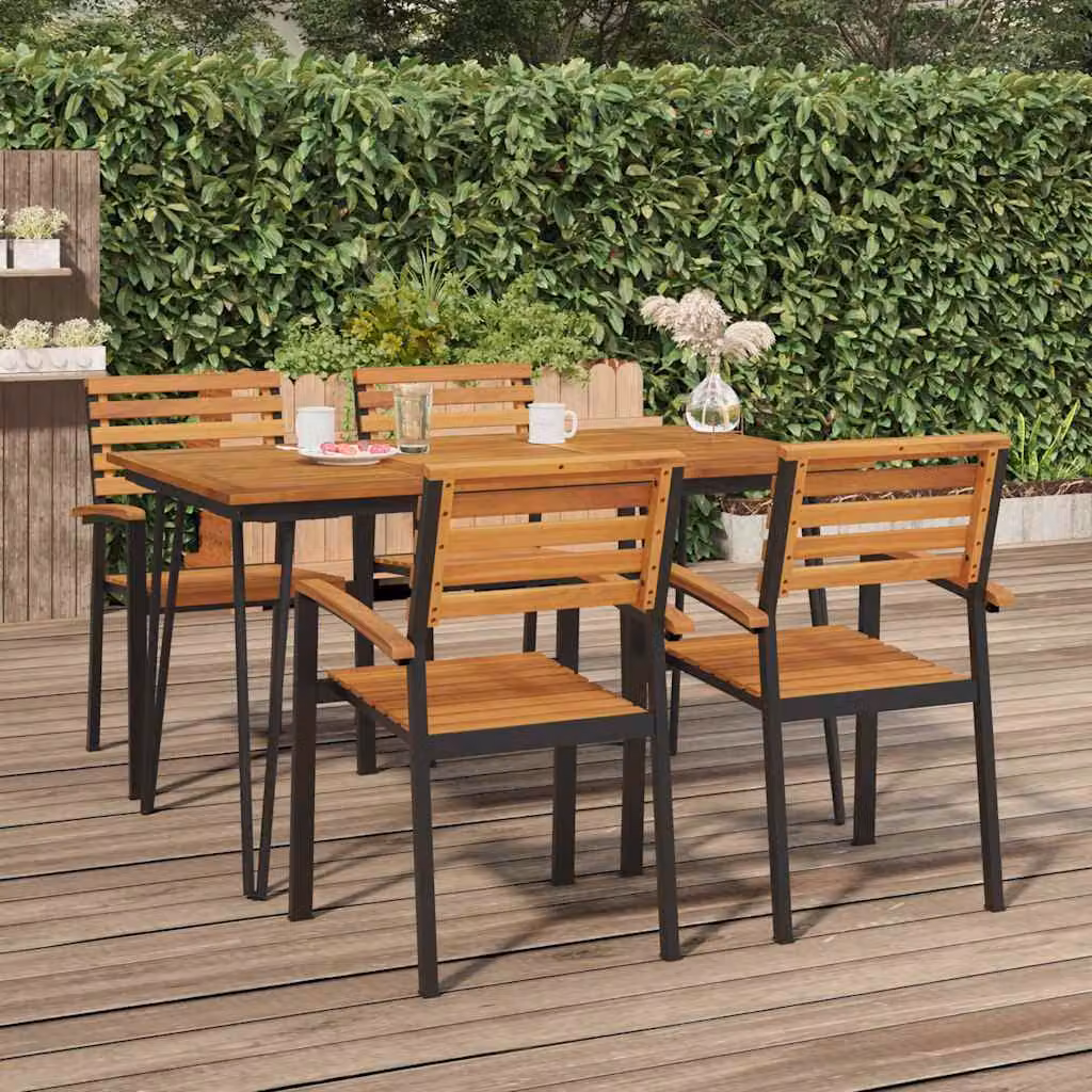 vidaXL Tavolo da giardino rettangolare in legno di acacia massello marrone con gambe a forcella L: 140 cm, P: 80 cm, H: 75 cm