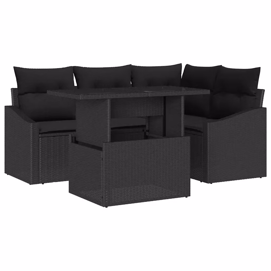 Set Divano da Giardino vidaXL 5 Pezzi L-Shape Nero con Cuscini e Contenitore per Archiviazione – 2