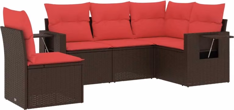 Set Divani da Giardino 5 pz con Cuscini Marrone in Polyrattan