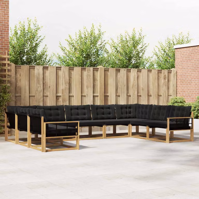 Set di divani da esterno vidaXL 9 pz in legno di acacia con cuscini Bianco e Nero