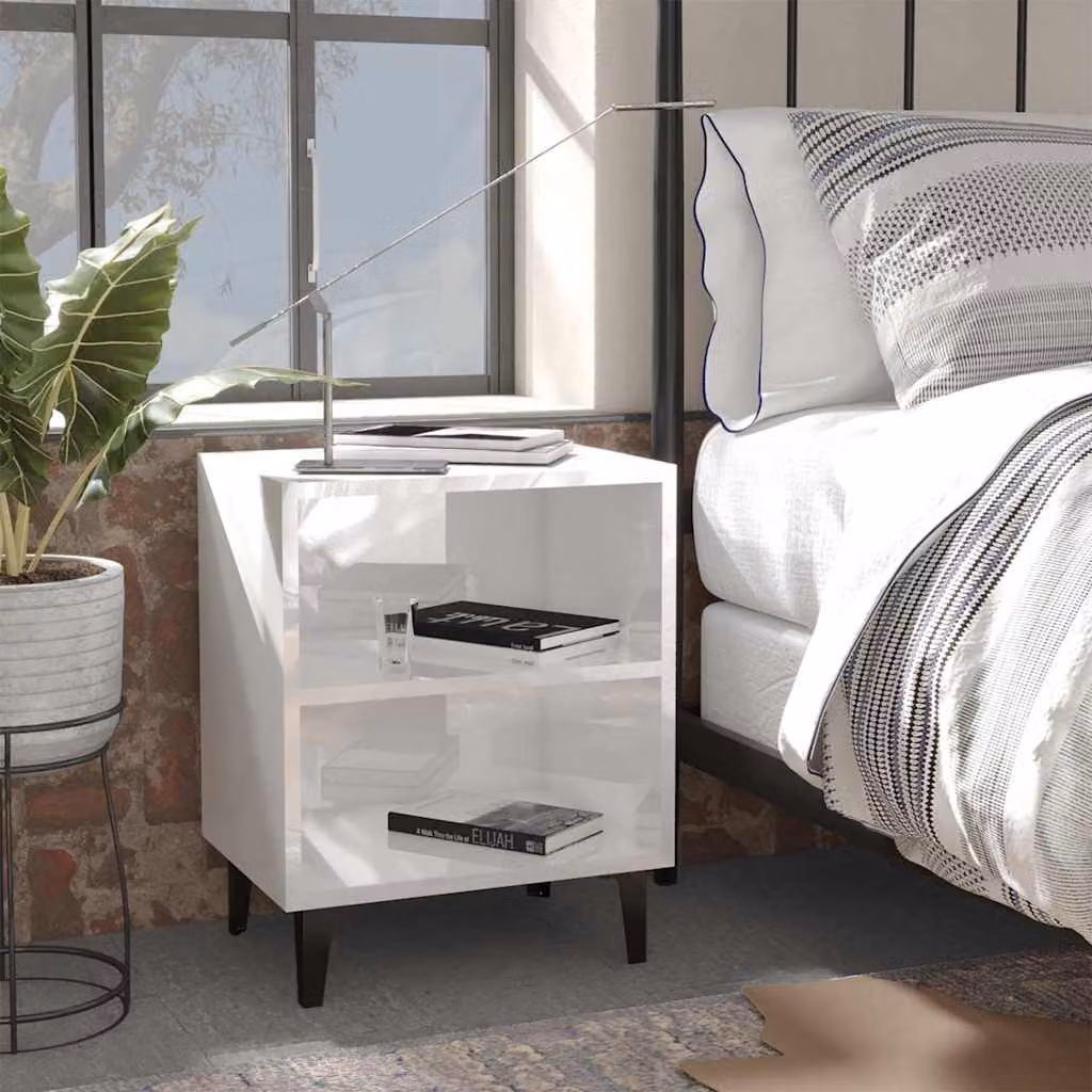 Set di 2 comodini vidaXL in bianco lucido con gambe in metallo L/P/H: 40 x 30 x 50 cm