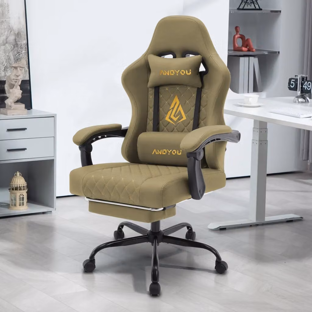 Sedia da Gaming ANDYOU Racing Ergonomica in Pelle PU Verde con Braccioli e Ruote Regolabile – 2