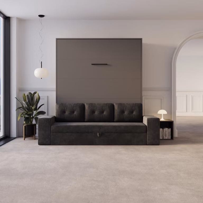 Letto a scomparsa M3 160x200 (profondità 55 cm) verticale Antracite con divano antracite