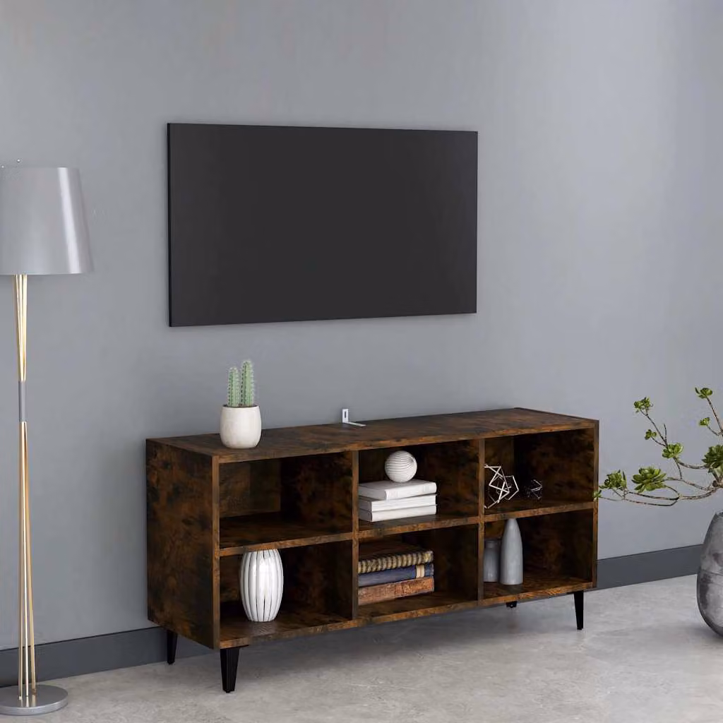 Mobile TV vidaXL moderno in MDF e metallo, colore marrone, L: 103,5 cm, P: 30 cm, H: 50 cm