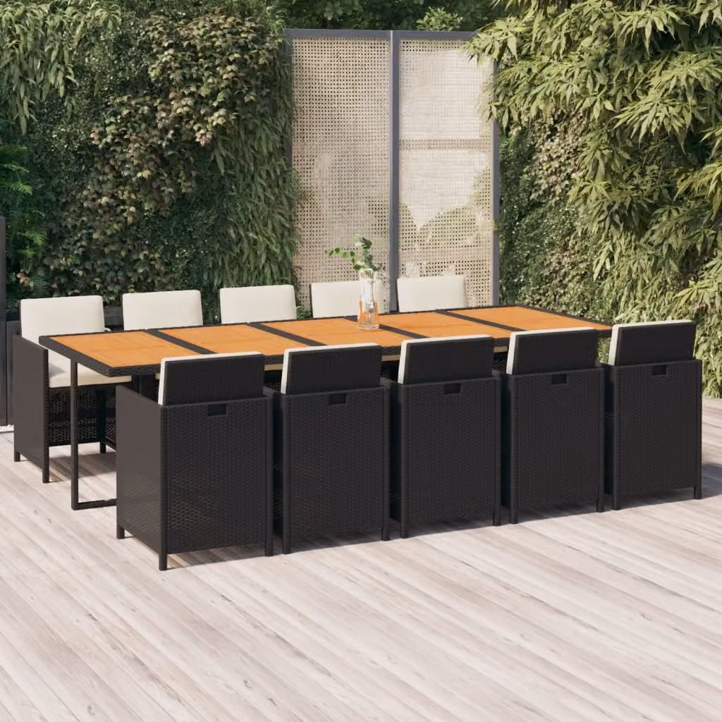 Maison Exclusive - Set da pranzo da giardino 11 pezzi con cuscini in polyrattan nero