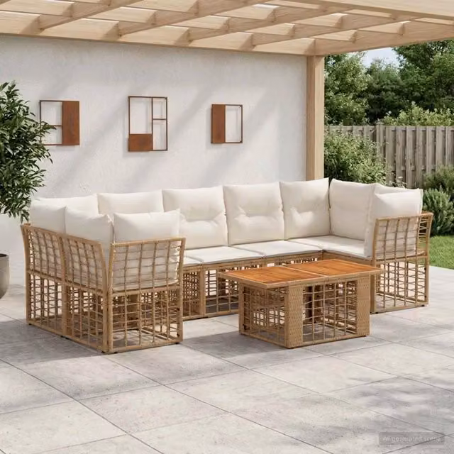 Set Divano da Giardino 8 pz Naturale e Bianco Crema polyrattan 3437838