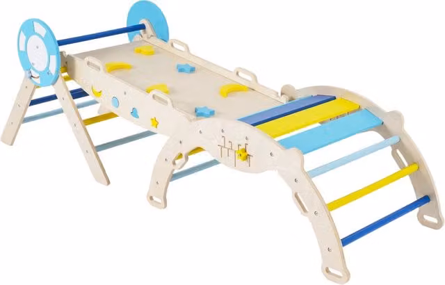 Set Montessori 8 in 1 in legno per bambini con scivolo, scala ad arco e labirinto, palestra per arrampicata interna pieghevole, colori Macaron multicolore