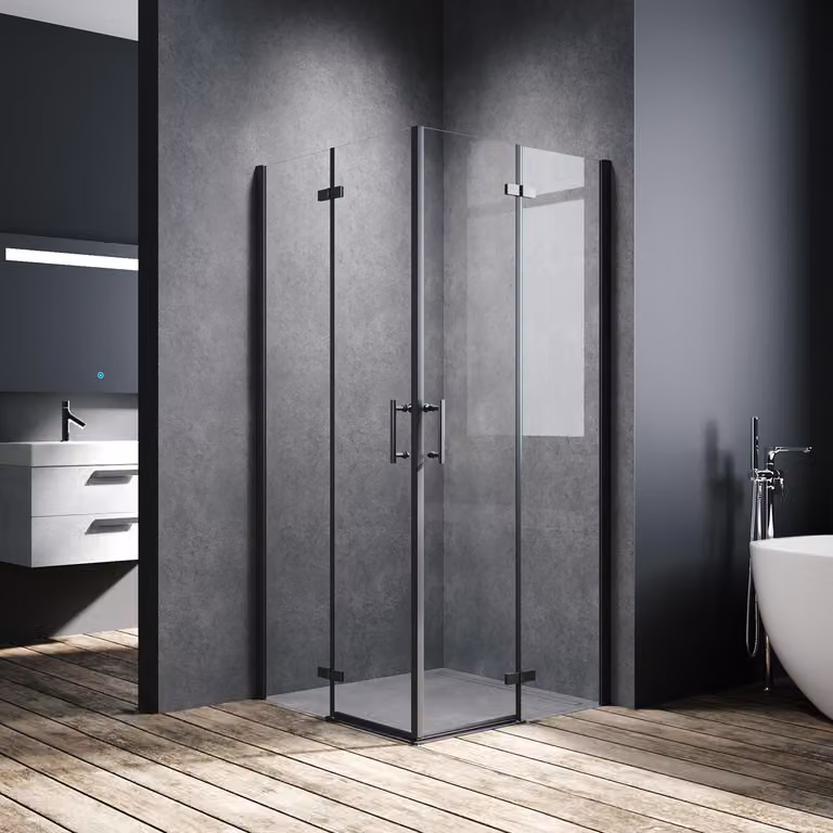 SONNI cabina doccia nera 80x80x195cm porta a battente porta a soffietto angolo doccia 6mm NANO vetro chiaro porta a soffietto angolo ingresso bagno