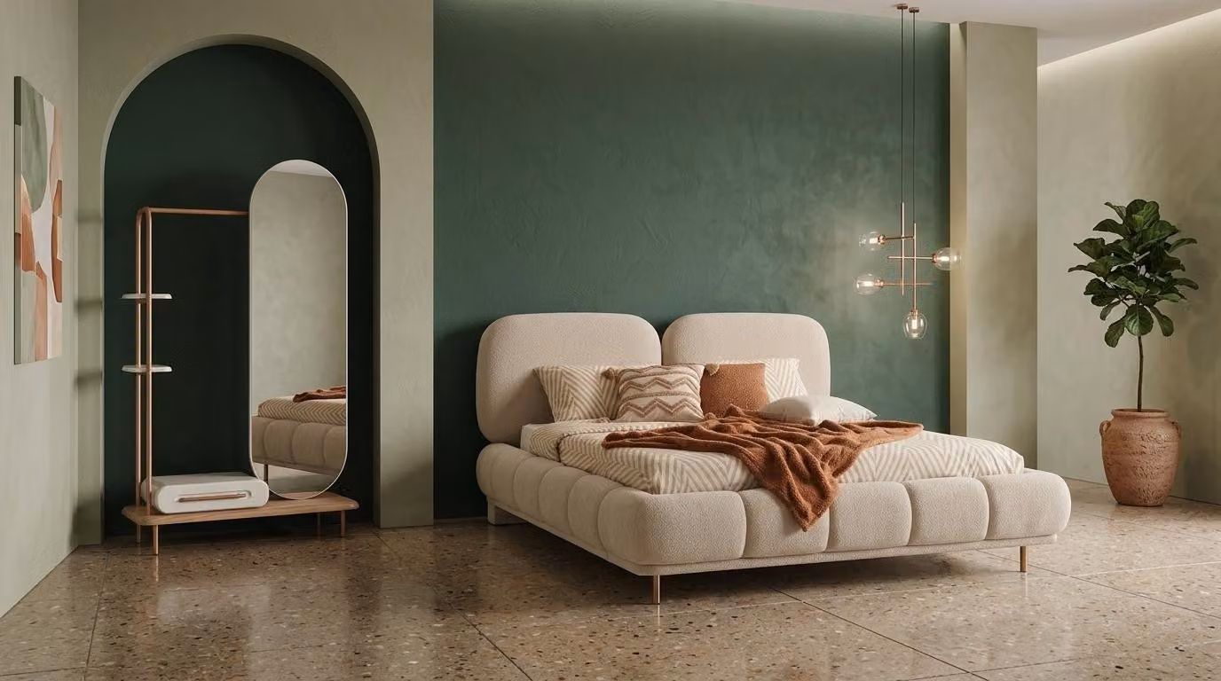 Specchio da comodino, stile moderno, beige, morbido, confortevole