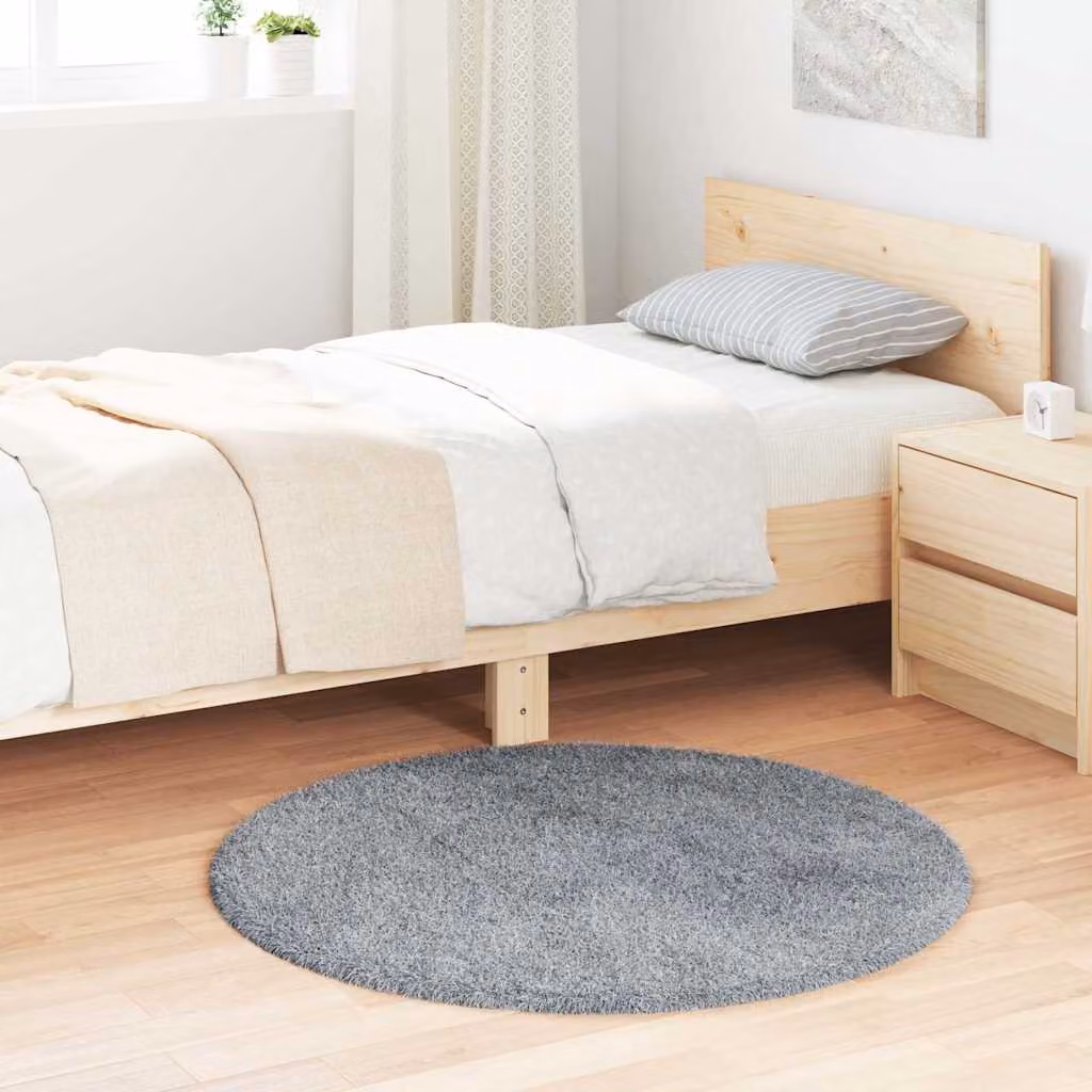 Tappeto Shaggy a Pelo Lungo vidaXL NAVARRA Grigio, Rotondo, 100 x 100 cm