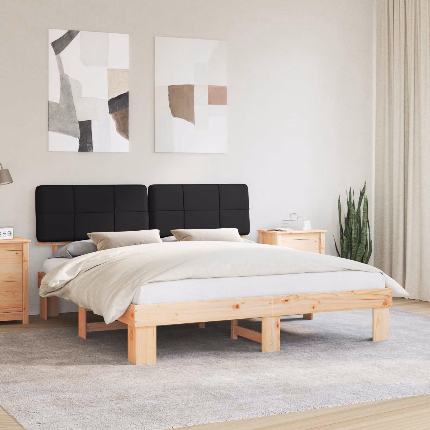 vidaXL Letto con Testiera Rivestita Nero 200 x 200 cm Pino massello