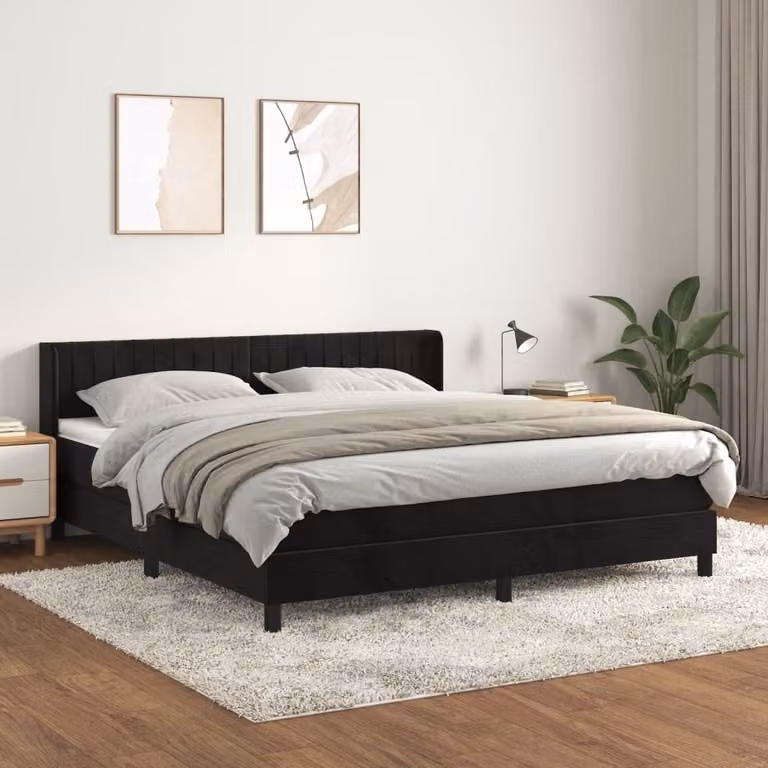 Maison Exclusive - Giroletto a Molle con Materasso Nero 160x200 cm in Velluto