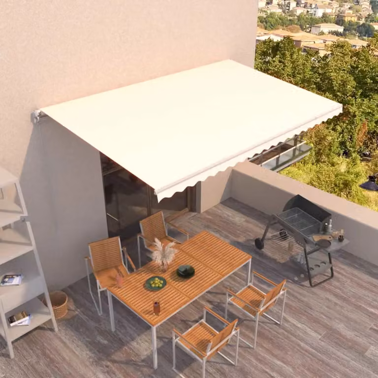 vidaXL Tenda da Sole Retrattile Manuale con Bracci Pieghevoli in Alluminio e Tessuto in Poliestere, L: 500 cm, P: 300 cm, Colore Crema