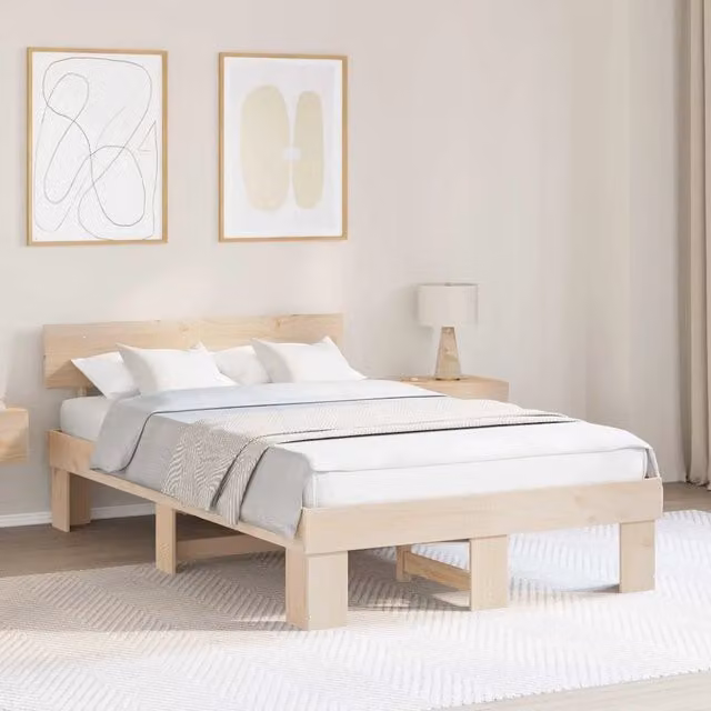 Letto matrimoniale per adulti in pino massello naturale con struttura a doghe fisse L/P: 120 x 200 cm