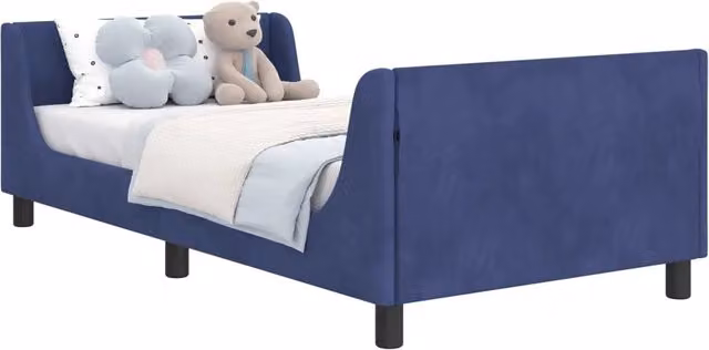 Letto per bambini moderno in velluto blu con struttura in legno MDF L/P/H: 200 x 90 x 96 cm