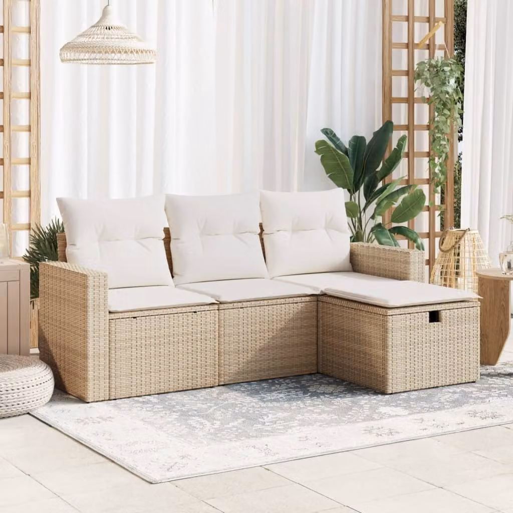 Maison Exclusive - Set Divano da Giardino 4 pz con Cuscini Beige in Polyrattan