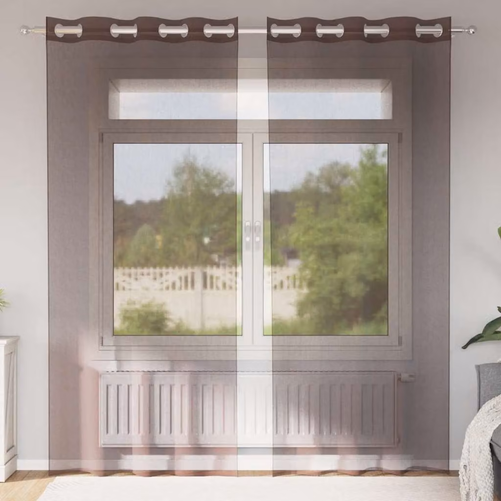 Set di 2 tende in voile semi-trasparenti vidaXL con occhielli, marrone, L: 140 cm x H: 225 cm
