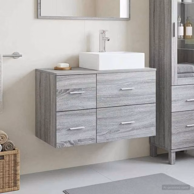 Set di mobili per il bagno 2 pz Sonoma grigio 3403973