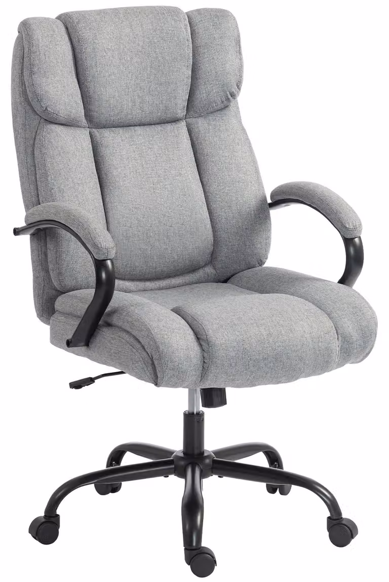 Sedia da ufficio - Poltrona ergonomica per ufficio - Imbottita con braccioli - Seduta ampia - Regolabile in altezza e girevole - Funzione basculante, portata massima 220 kg - Aspetto simile al lino, colore grigio chiaro
