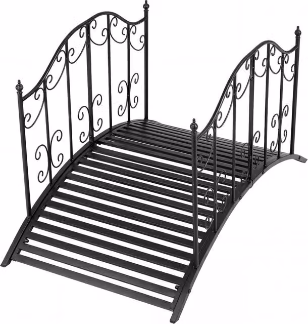 Ponte da giardino in metallo con ringhiere di sicureza e decorazioni floreali, Ponticello resistente portata 150 kg 118 x 67 x 70 cm
