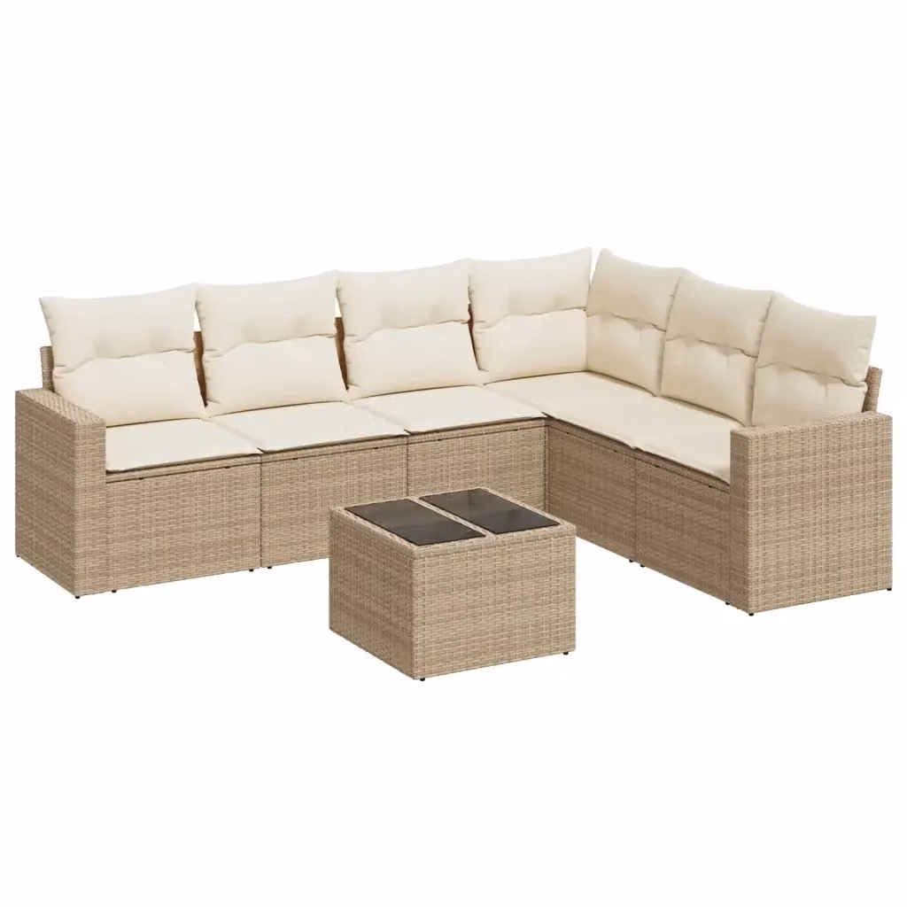 Set di divani da giardino vidaXL 7 pz in polyrattan beige con cuscini e tavolino da esterno – 2