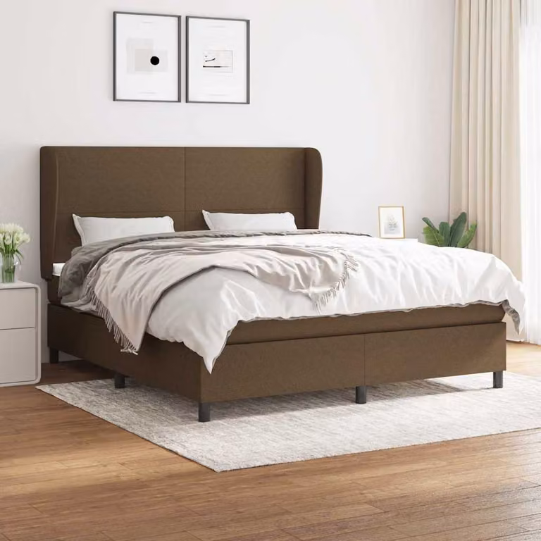 vidaXL Giroletto a Molle Ibrido con Materasso in Tessuto Marrone e Bianco L/P: 160 x 200 cm