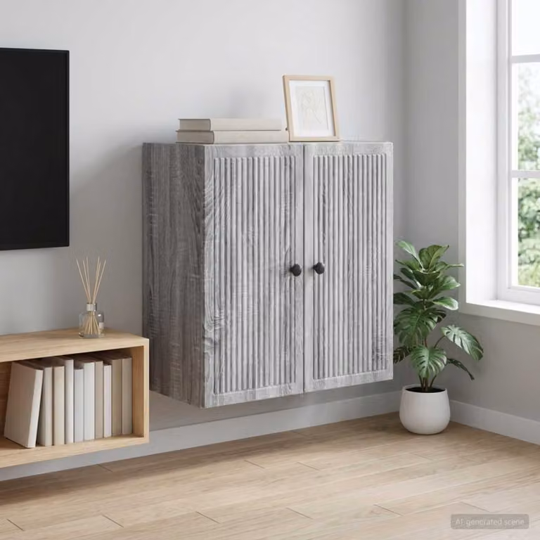 vidaXL Mobiletto a muro grigio con ante a battente e ripiani interni L: 59 cm, P: 31 cm, H: 60 cm