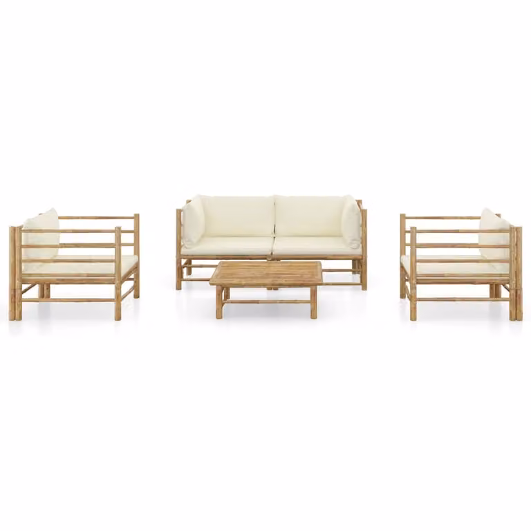 set di 5 pezzi per salotto da giardino con cuscini in bambù bianco crema