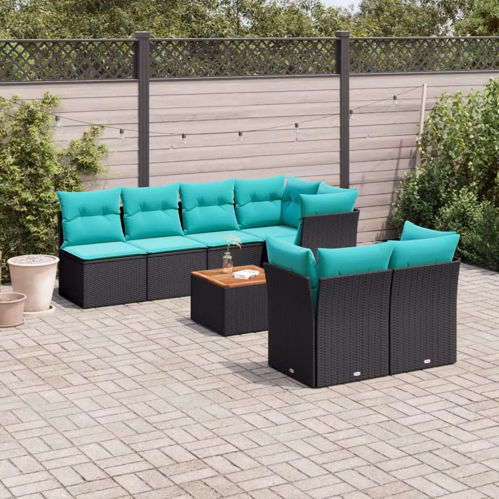 Maison Exclusive - Set da giardino 8 pezzi con cuscini in polyrattan nero