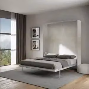 Letto matrimoniale a scomparsa Kentaro Itamoby in tessuto grigio, L/P: 140 x 190 cm – 2