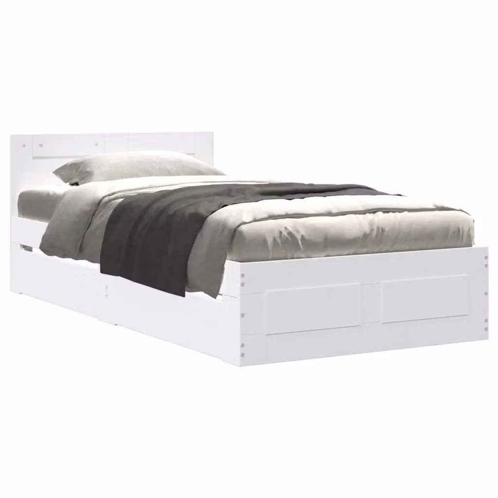 vidaXL Giroletto con Testiera in Legno e MDF Bianco L: 100 cm, P: 200 cm, H: 102 cm – 2