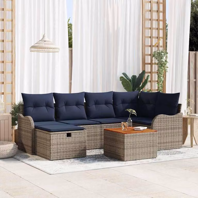 Maison Exclusive - Set da giardino composto da 7 pezzi, divano, colore grigio, realizzato in rattan sintetico