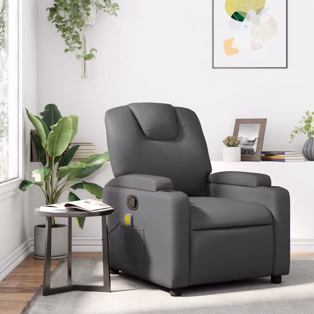vidaXL Poltrona reclinabile relax in similpelle grigia con braccioli e struttura in legno e metallo