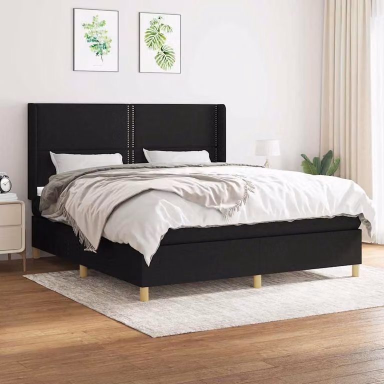 vidaXL Giroletto a Molle con Materasso Nero in Tessuto L/P/H: 180 x 200 x 128 cm