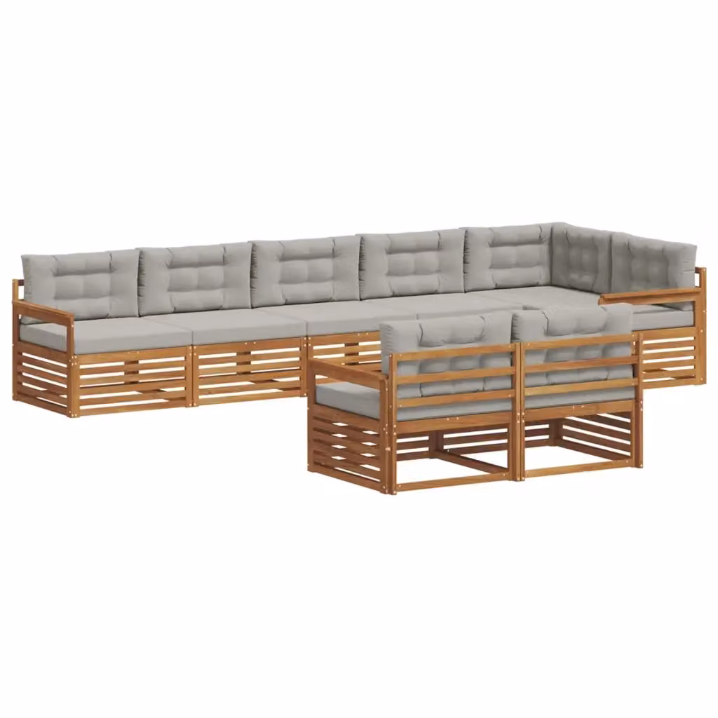 Set di divani da esterno a L vidaXL in legno di acacia con cuscini, 8 pezzi, Grigio e Marrone – 2