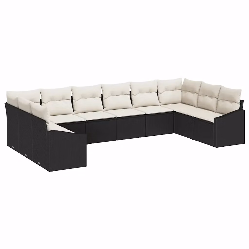 Set di divani da giardino vidaXL a forma di U composto da 10 pezzi con cuscini beige e struttura in metallo nero e rattan resistente ai raggi UV – 2