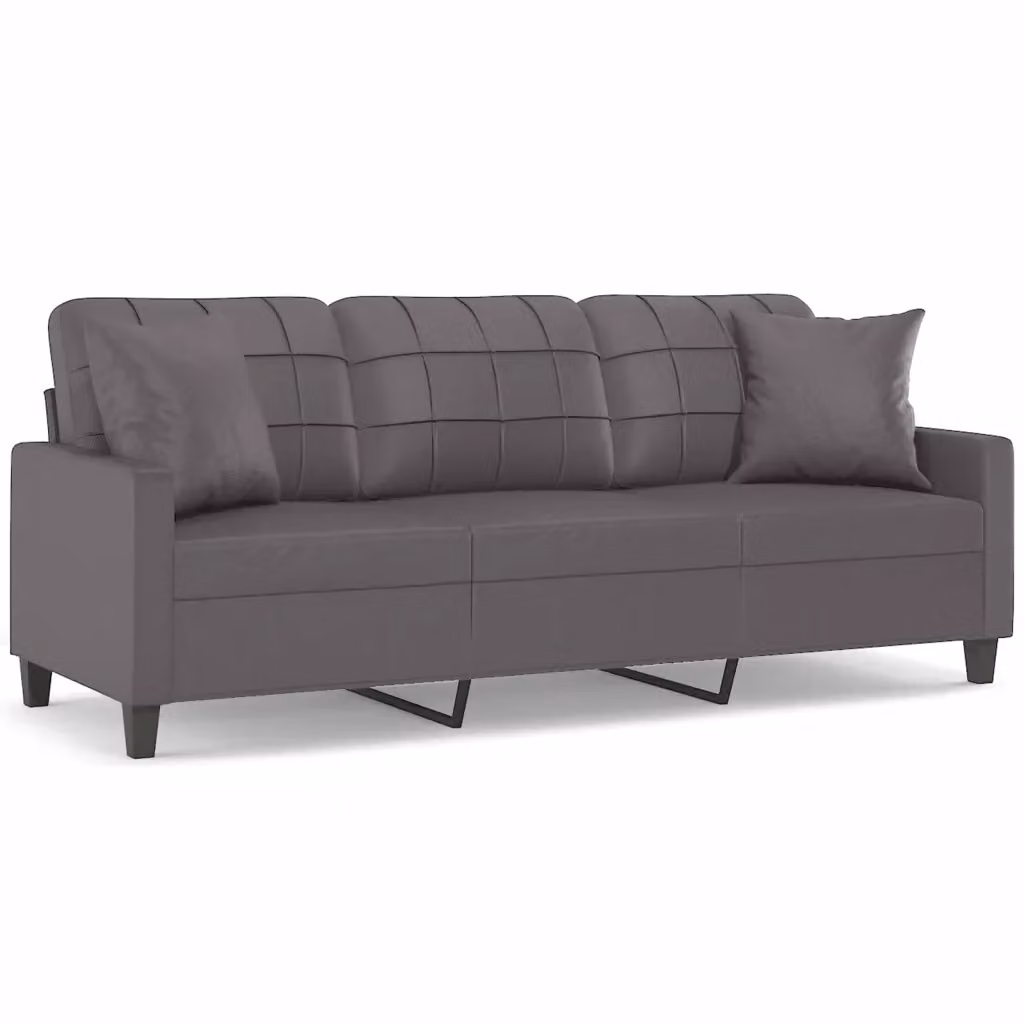 Divano a 3 posti moderno vidaXL in similpelle grigio con cuscini, L: 198 cm, P: 80 cm, H: 77 cm – 2