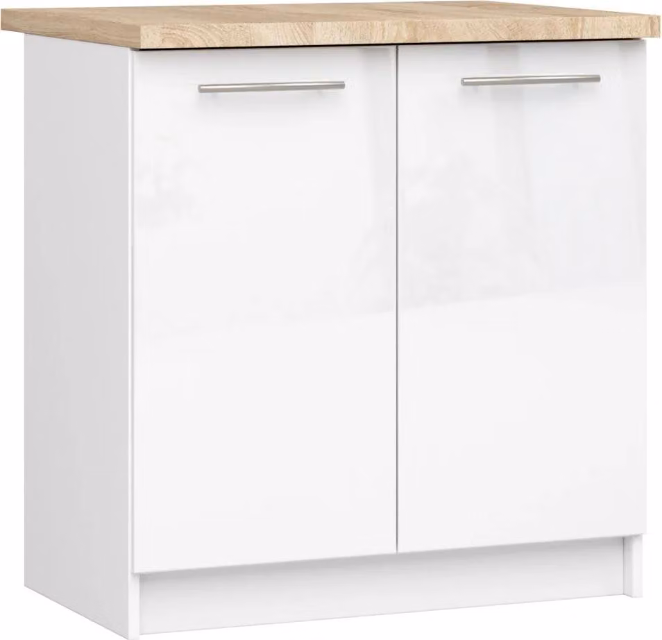 Mobile cucina basso 80 cm VERMINA - bianco / bianco lucido