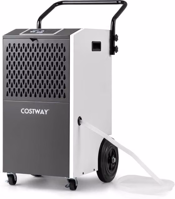 Deumidificatore industriale con tubo di scarico e timer con ruote per cantina, Deumidificatore commerciale Bianco